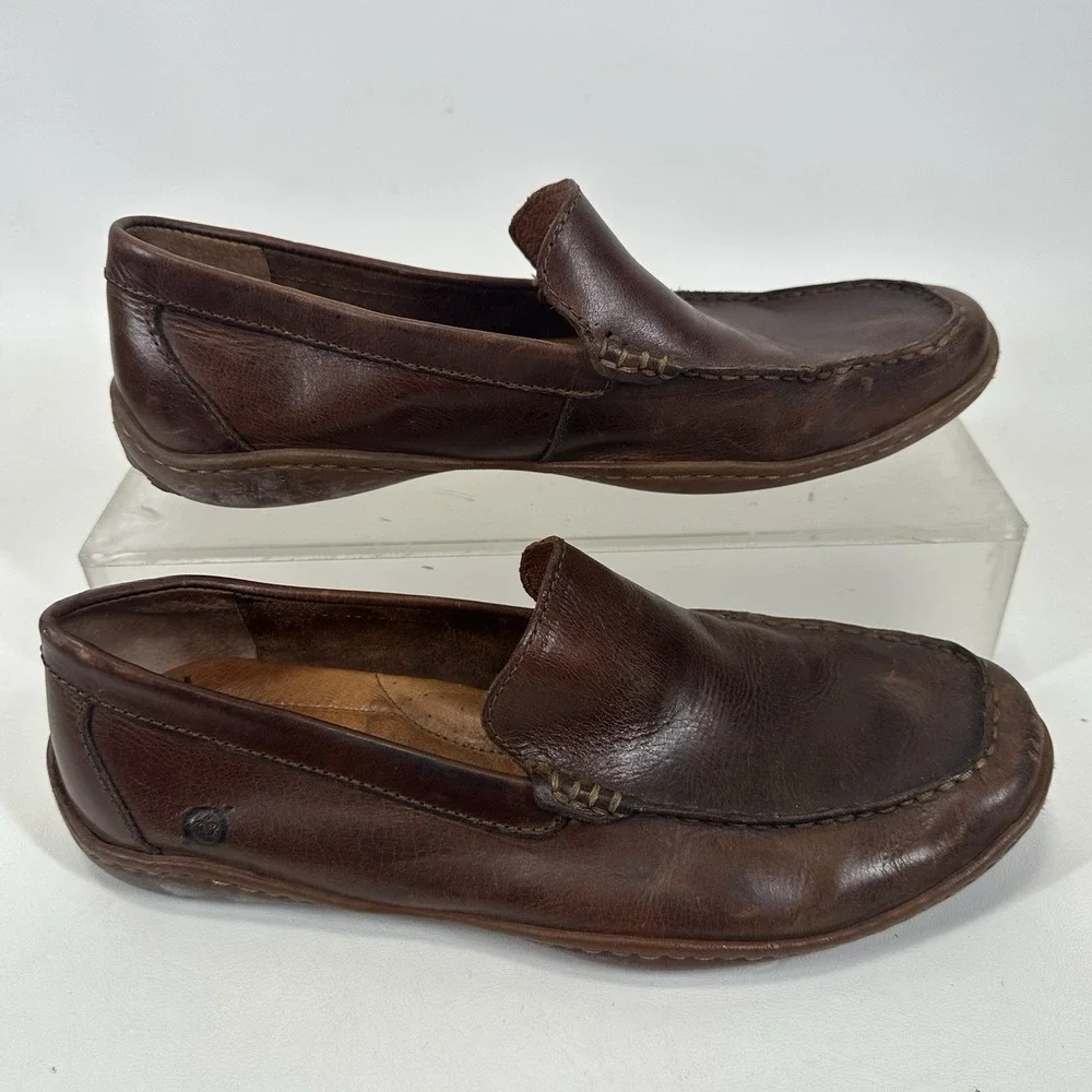 Born Slip On Loafers Shoes Mens 10 M Harmon Cymbal Moc Toe‎ HO2416 Brown Leather